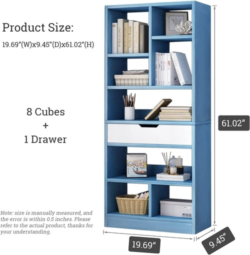 Bright Blue Wooden Bookcase With Eight Cubes Scandinavian