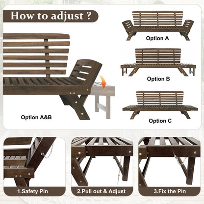 Outdoor Adjustable Patio Wooden Daybed Sofa Chaise Lounge with