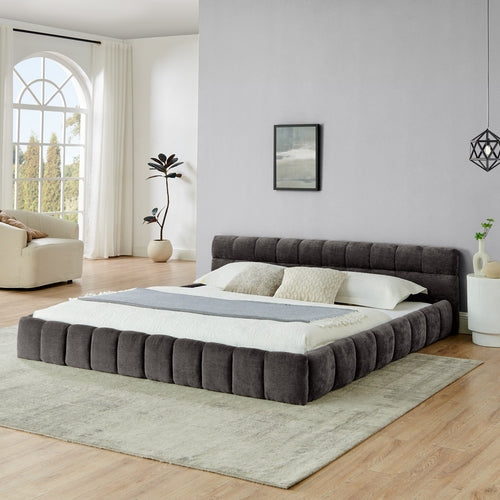 Upholstered Bed Frame with Thick Chenille Fabric, Grounded Platform