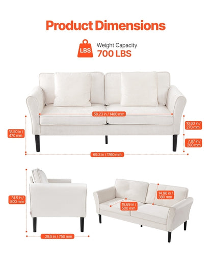 Loveseat Sofa, 69-Inch Small Sofa Couch For Living Room, Velvet Fabric