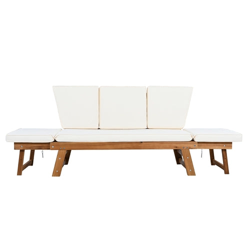 Outdoor Adjustable Patio Wooden Daybed Sofa Chaise Lounge with