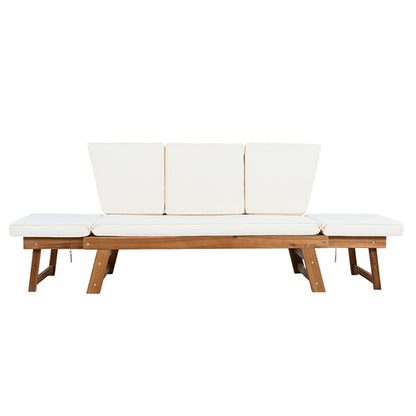 Outdoor Adjustable Patio Wooden Daybed Sofa Chaise Lounge with