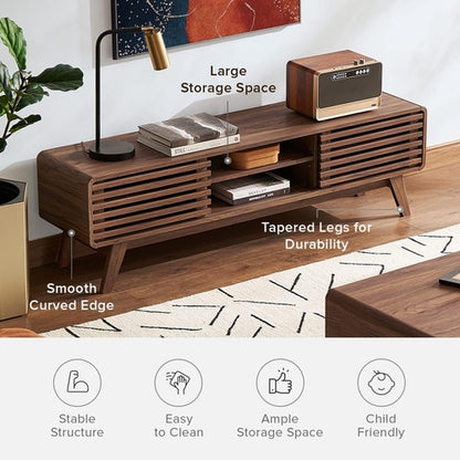 59 Inch Walnut TV Stand Mid Century Modern Console