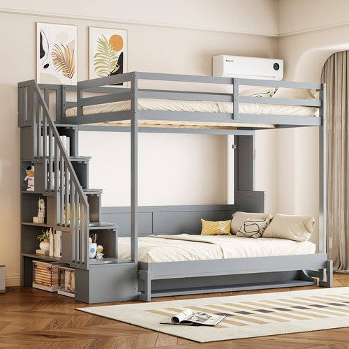 Murphy Wall Bed Full Over Full Gray Solid Wood and MDF with Storage