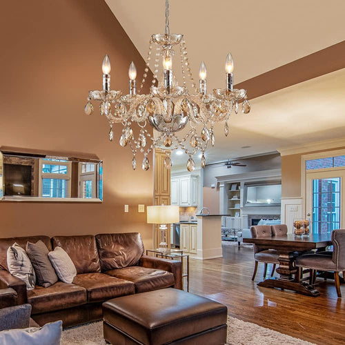 Champagne Crystal Chandelier 5 Light Modern Bedroom