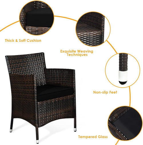4 Piece Rattan Patio Set With Tempered Glass Table