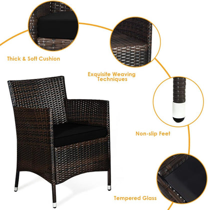 4 Piece Rattan Patio Set With Tempered Glass Table