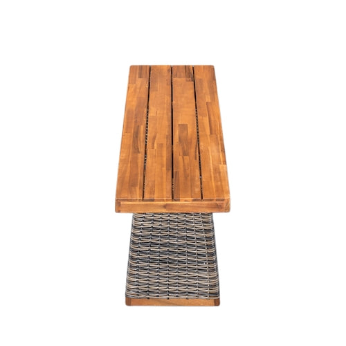 Outdoor 3 Piece Acacia Wood Dining Set with Handwoven Rattan Legs