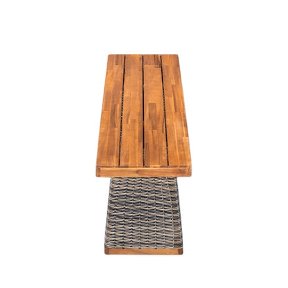Outdoor 3 Piece Acacia Wood Dining Set with Handwoven Rattan Legs