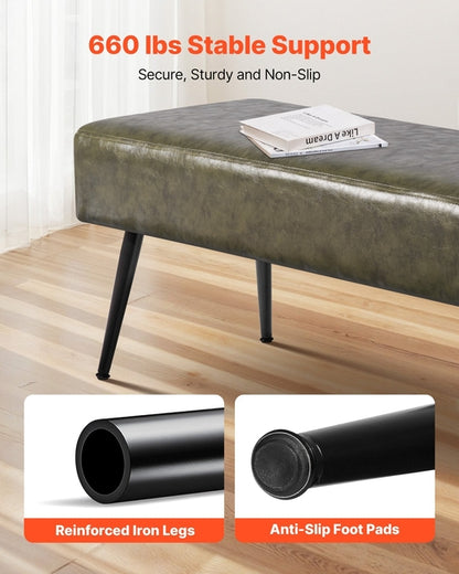 Leather Bedroom Bench, PU Leather Bench With Metal Legs And With