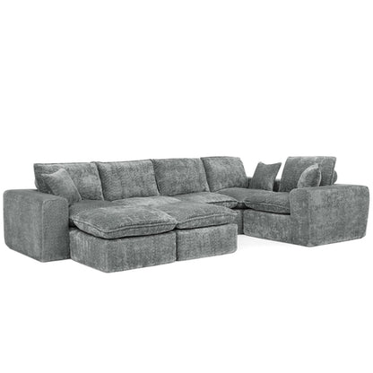Modern Boucle L-Shaped Sectional Sofa with Two Moveable Ottomans,