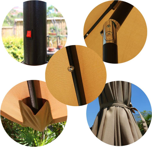 9 Ft Solar LED Lighted Patio Umbrella With Tilt And Crank Lift Light