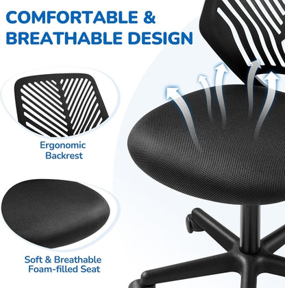 Students Cute Desk Chair Low-Back Armless Study Chair W/Lumbar Support