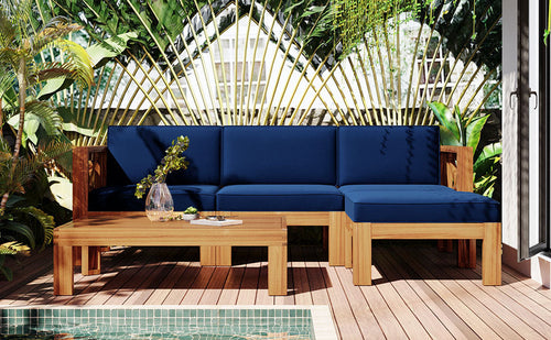 Outdoor Backyard Patio Wood 5-Piece Sectional Sofa Seating Group Set
