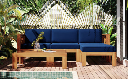 Outdoor Backyard Patio Wood 5-Piece Sectional Sofa Seating Group Set