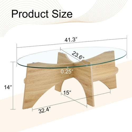 Oval Glass Coffee Table – 41.3" Modern Tempered Glass Table,