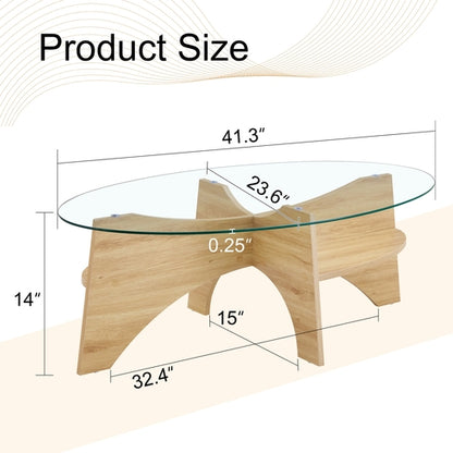 Oval Glass Coffee Table – 41.3" Modern Tempered Glass Table,
