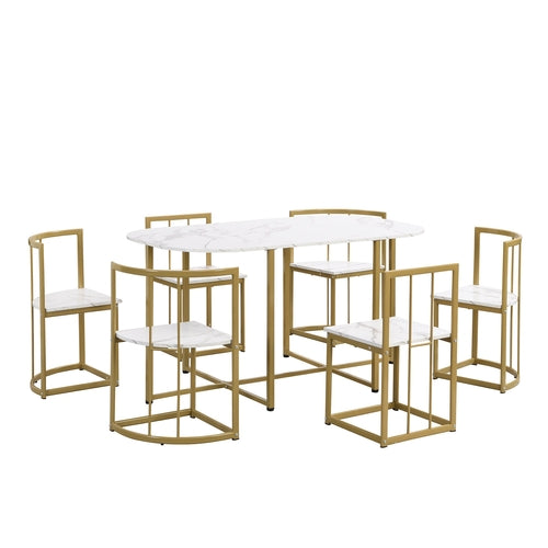 Modern 7-Piece Dining Table Set with Faux Marble Compact 55Inch