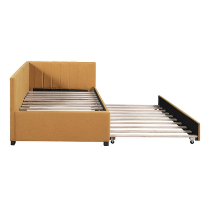 Upholstered Daybed with Trundle Sofa Bed Frame No Box Spring Needed,