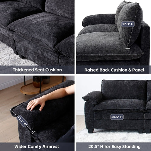 Living Room Furniture Sofa Luxury Couch with Ottoman Soft Chenille