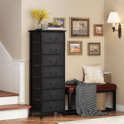 Black Tall Dresser With Seven Drawers For Bedroom Storage