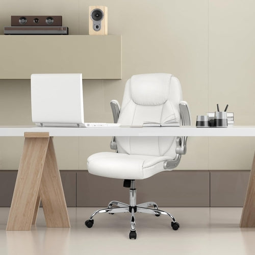 Ergonomic Office Chair PU Leather Executive Chair Padded Flip up