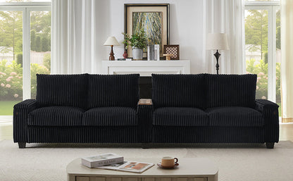 Modern 4-Seater Corduroy Sofa Couch with USB Ports, Hidden Storage and