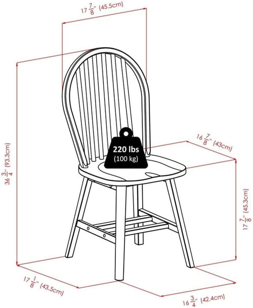 Windsor Dining Chair Set Solid Wood Black Finish 2 Pack