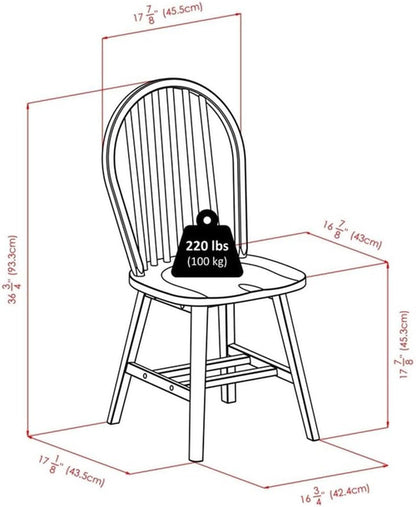 Windsor Dining Chair Set Solid Wood Black Finish 2 Pack