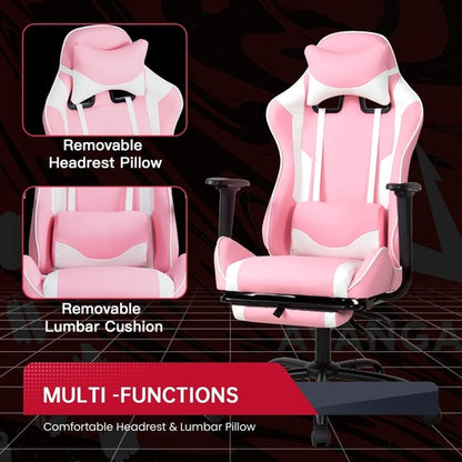 Pink PC Gaming Chair With Lumbar Support For Home Office