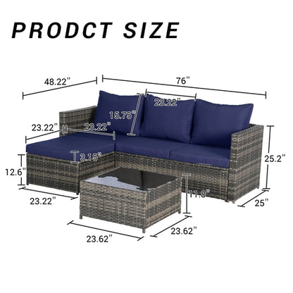 2 Piece Outdoor L-Shaped Wicker Patio Set – Sectional Sofa with