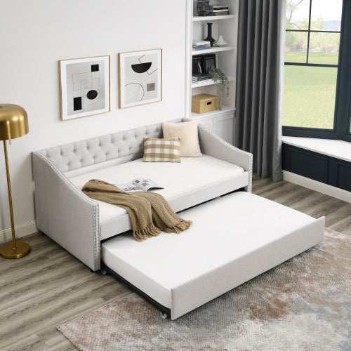The Double Sofa Bed Has A Double Roller Upholstered Tufted Sofa Bed