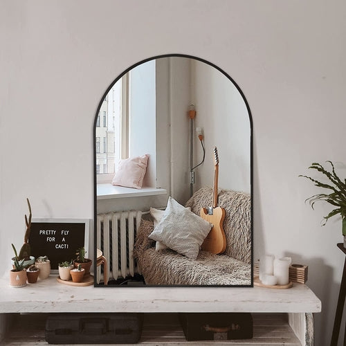 Arched Full Length Wall Mirror 24x36 Matte Black Frame