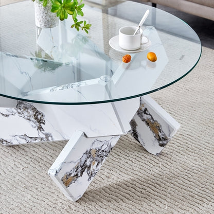 Modern Round Glass Coffee Table – 33.4" Tempered Glass Top with MDF