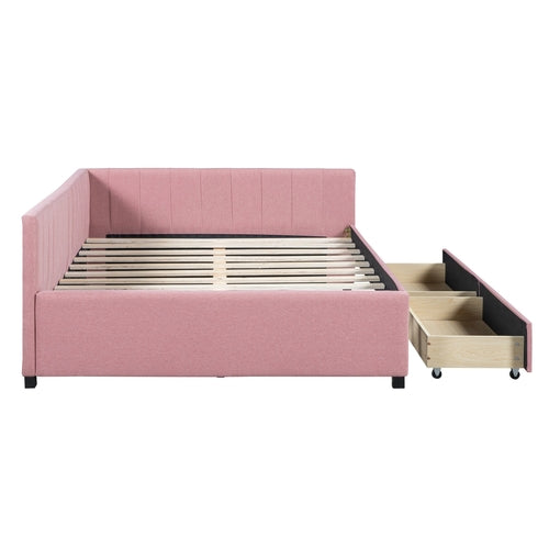 Full Size Upholstered Daybed with 2 Storage Drawers Sofa Bed Frame No