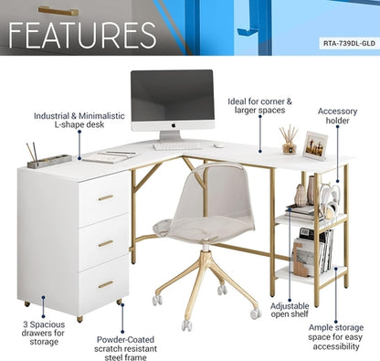 L Shaped Corner Desk Two Tone With Drawers And Shelves For Home Office