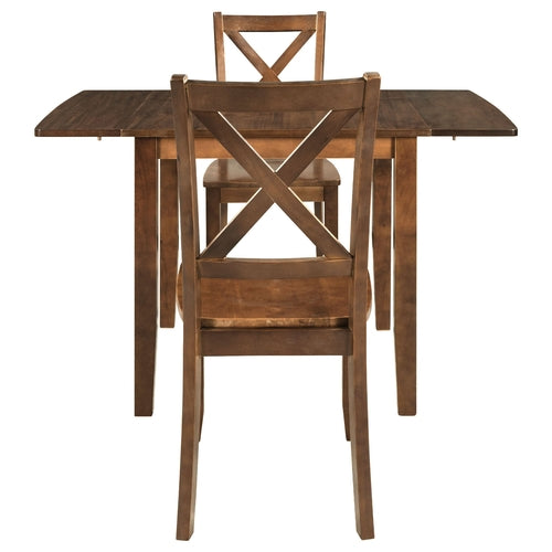 3-Piece Wood Drop Leaf Breakfast Nook Dining Table Set with 2 X-back