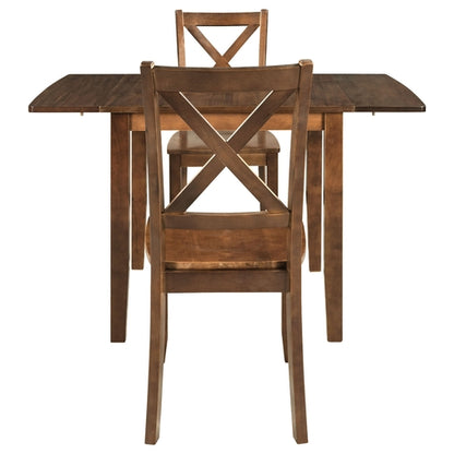 3-Piece Wood Drop Leaf Breakfast Nook Dining Table Set with 2 X-back