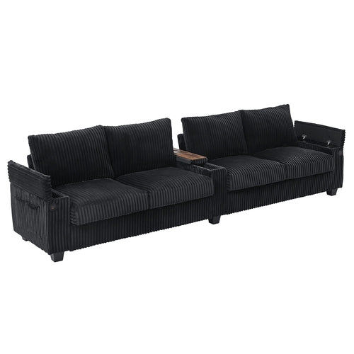 Modern 4-Seater Corduroy Sofa Couch with USB Ports, Hidden Storage and