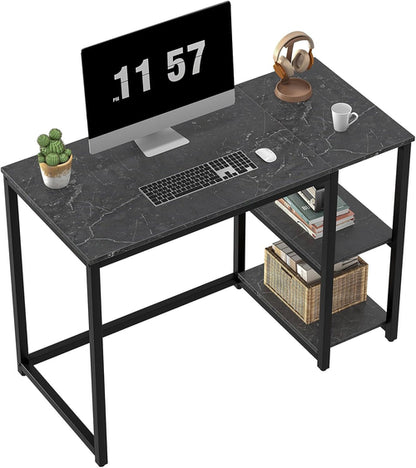 40 Inch Computer Desk With Two Tier Shelves Black Marbling