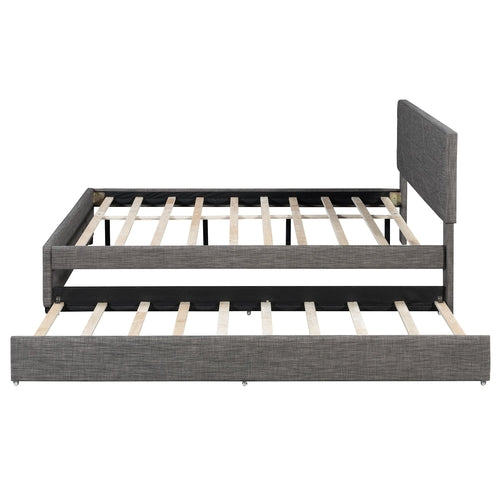 Queen Size Upholstered Platform Bed with Brick Pattern Headboard and