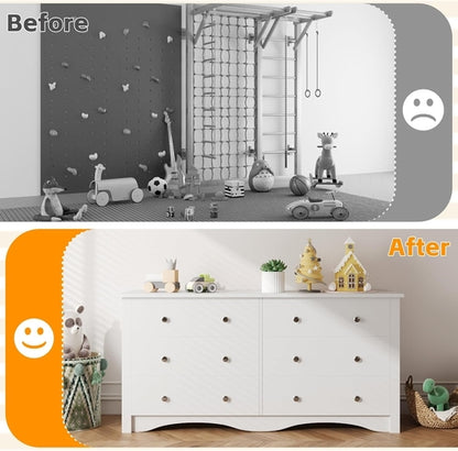 6 Wood Drawers Dresser for Bedroom, Double Dresser for TV up to 65