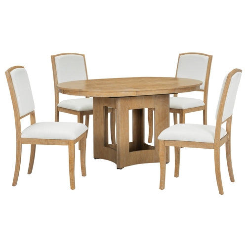 Farmhouse Extendable Round Dining Table Set for 4, 5-Piece Kitchen