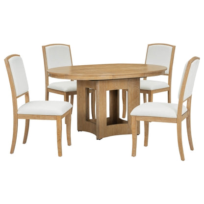 Farmhouse Extendable Round Dining Table Set for 4, 5-Piece Kitchen