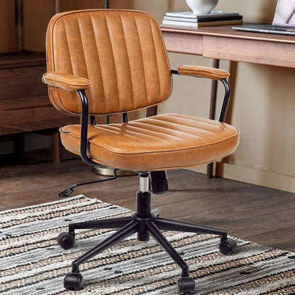 Brown Desk Chair With Wheels And Armrests Adjustable