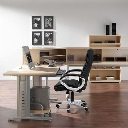 Black PU Leather Office Chair With Adjustable Height And Lumbar