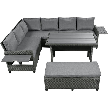 5-Piece Outdoor Patio Rattan Sofa Set, Sectional PE Wicker L-Shaped