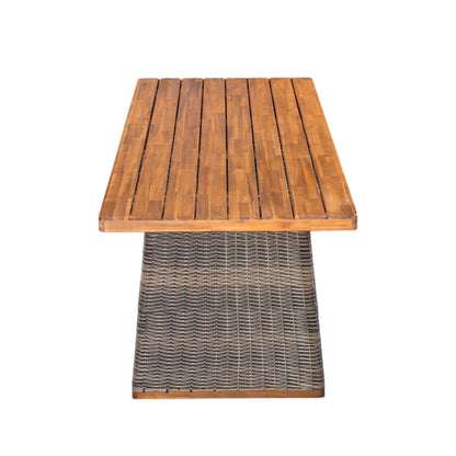 Outdoor Acacia Wood Dining Table, Teak Finish with Wicker