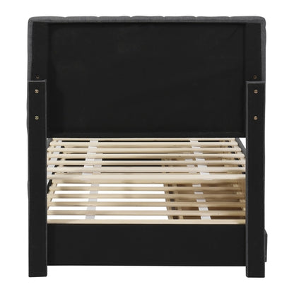 Upholstered Platform Bed with Trundle and 3 Drawers, Linen Fabric