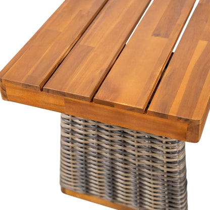 Outdoor 3 Piece Acacia Wood Dining Set with Handwoven Rattan Legs